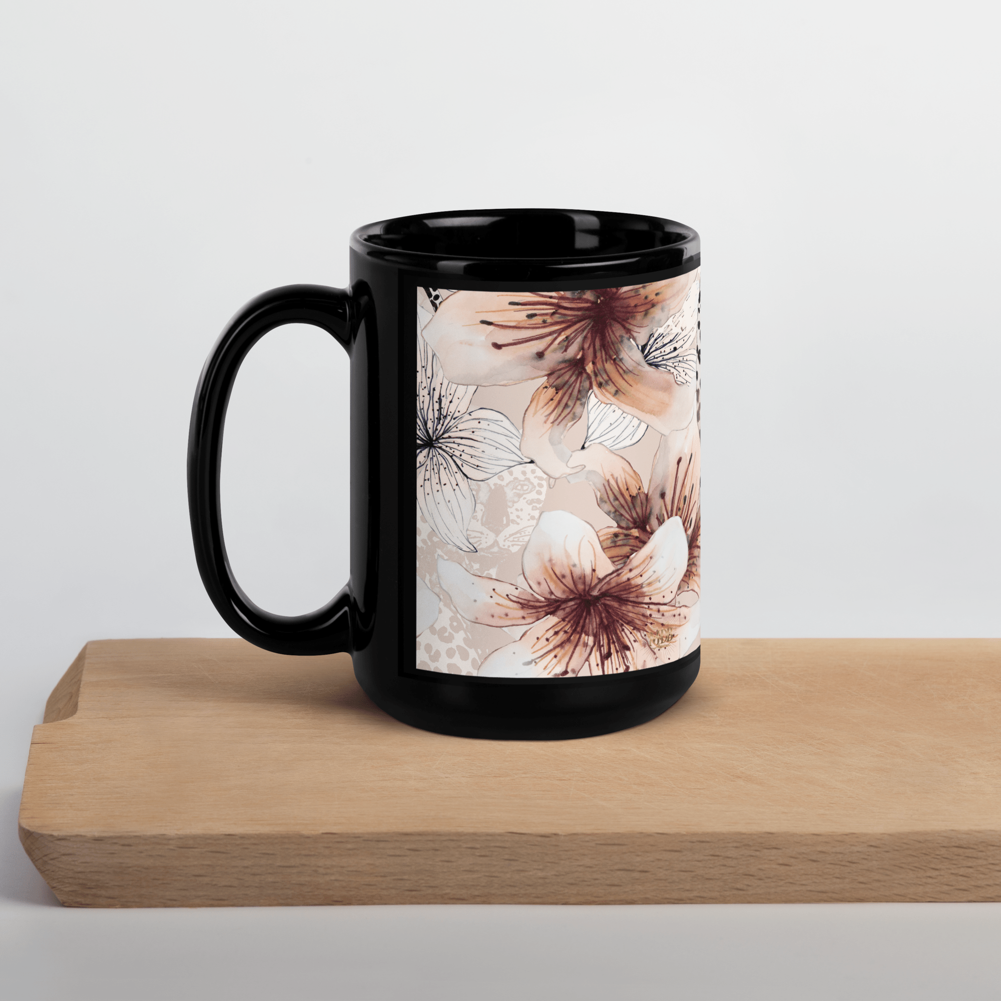 MDB Co. Leopard flora Black Glossy Mug - The Million Dollar Bill Co.