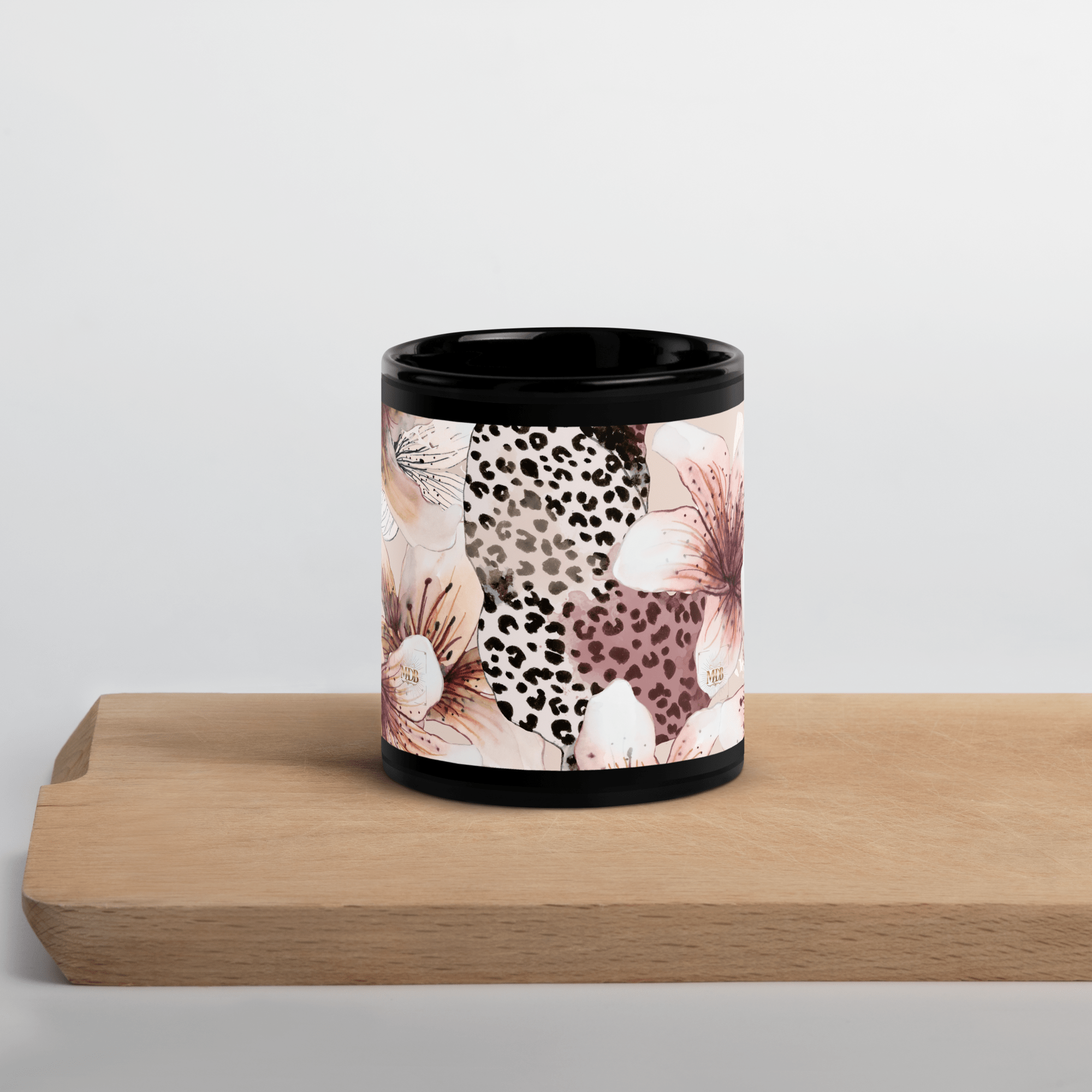 MDB Co. Leopard flora Black Glossy Mug - The Million Dollar Bill Co.