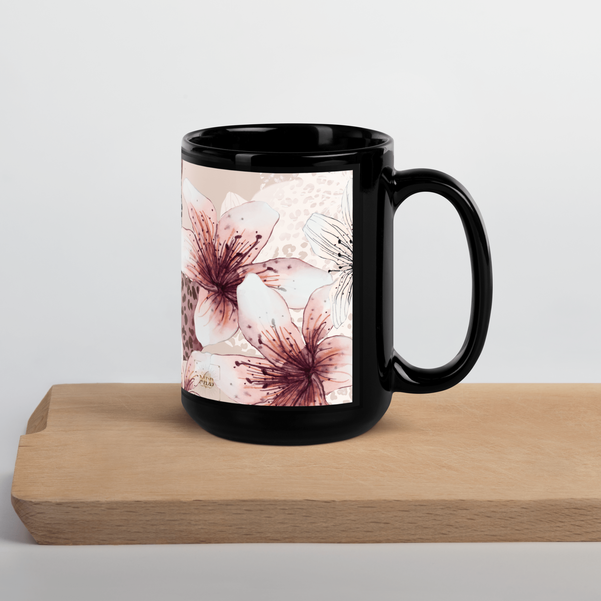 MDB Co. Leopard flora Black Glossy Mug - The Million Dollar Bill Co.