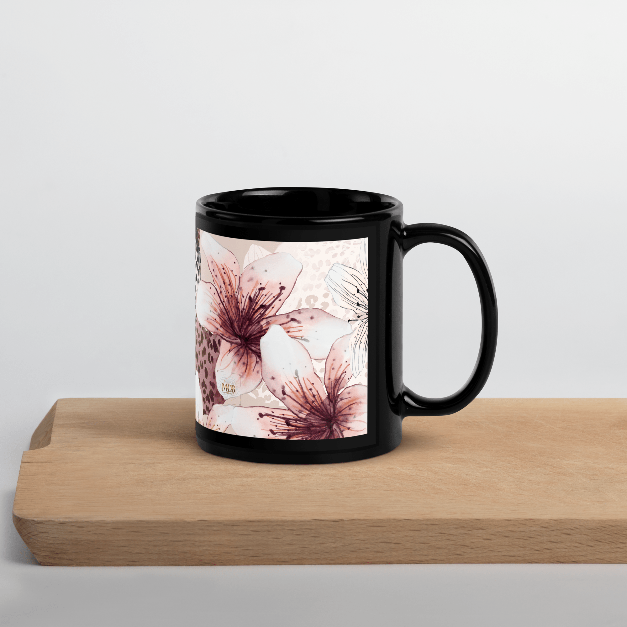 MDB Co. Leopard flora Black Glossy Mug - The Million Dollar Bill Co.