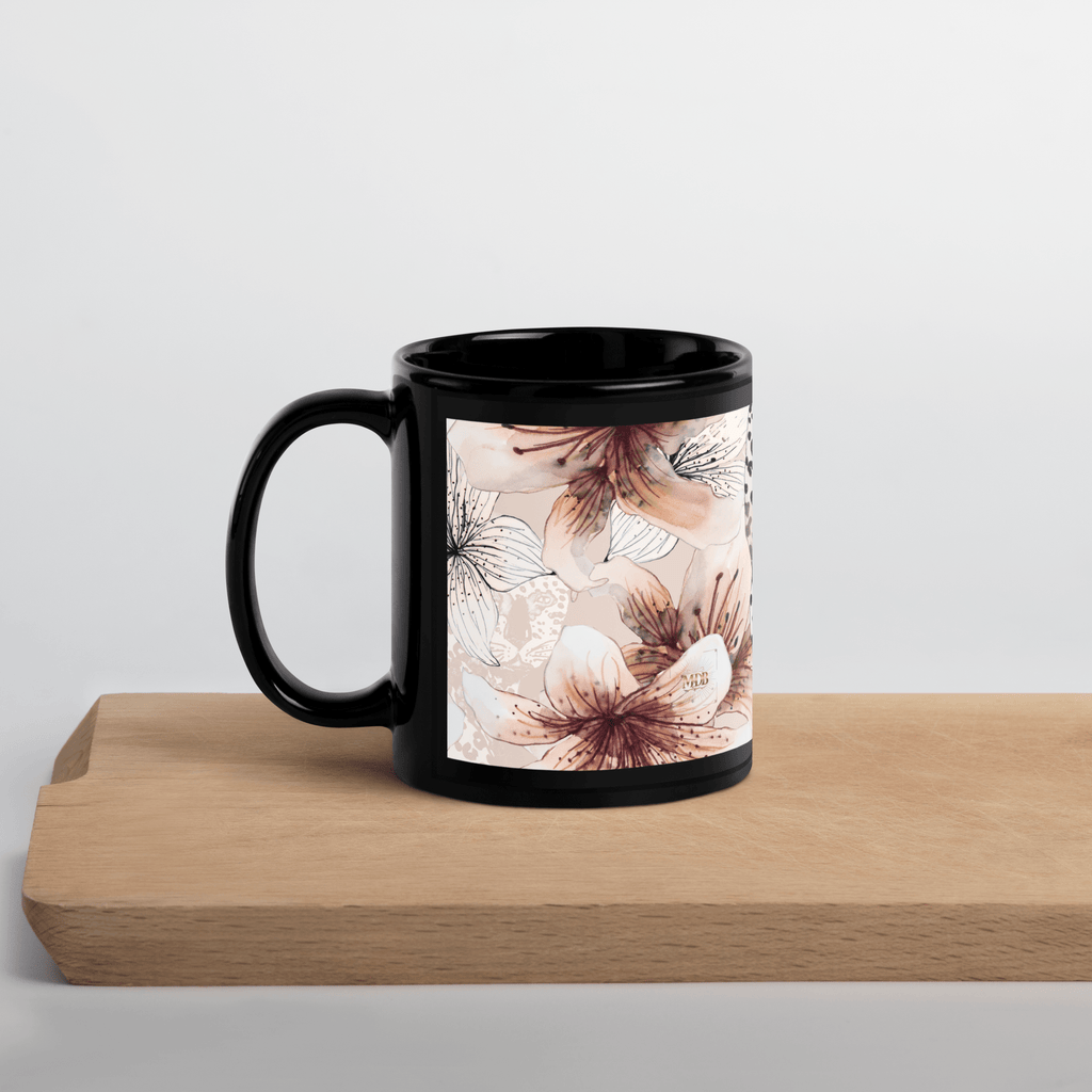 MDB Co. Leopard flora Black Glossy Mug - The Million Dollar Bill Co.