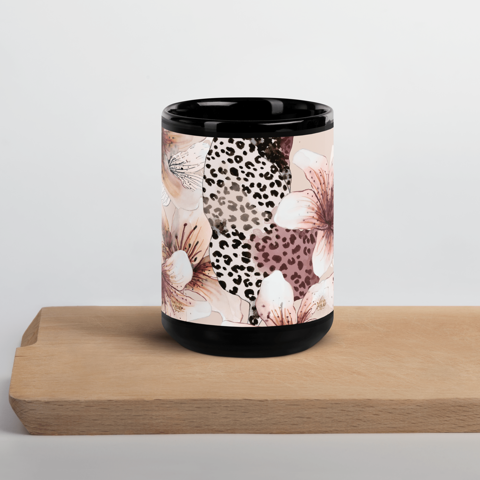 MDB Co. Leopard flora Black Glossy Mug - The Million Dollar Bill Co.