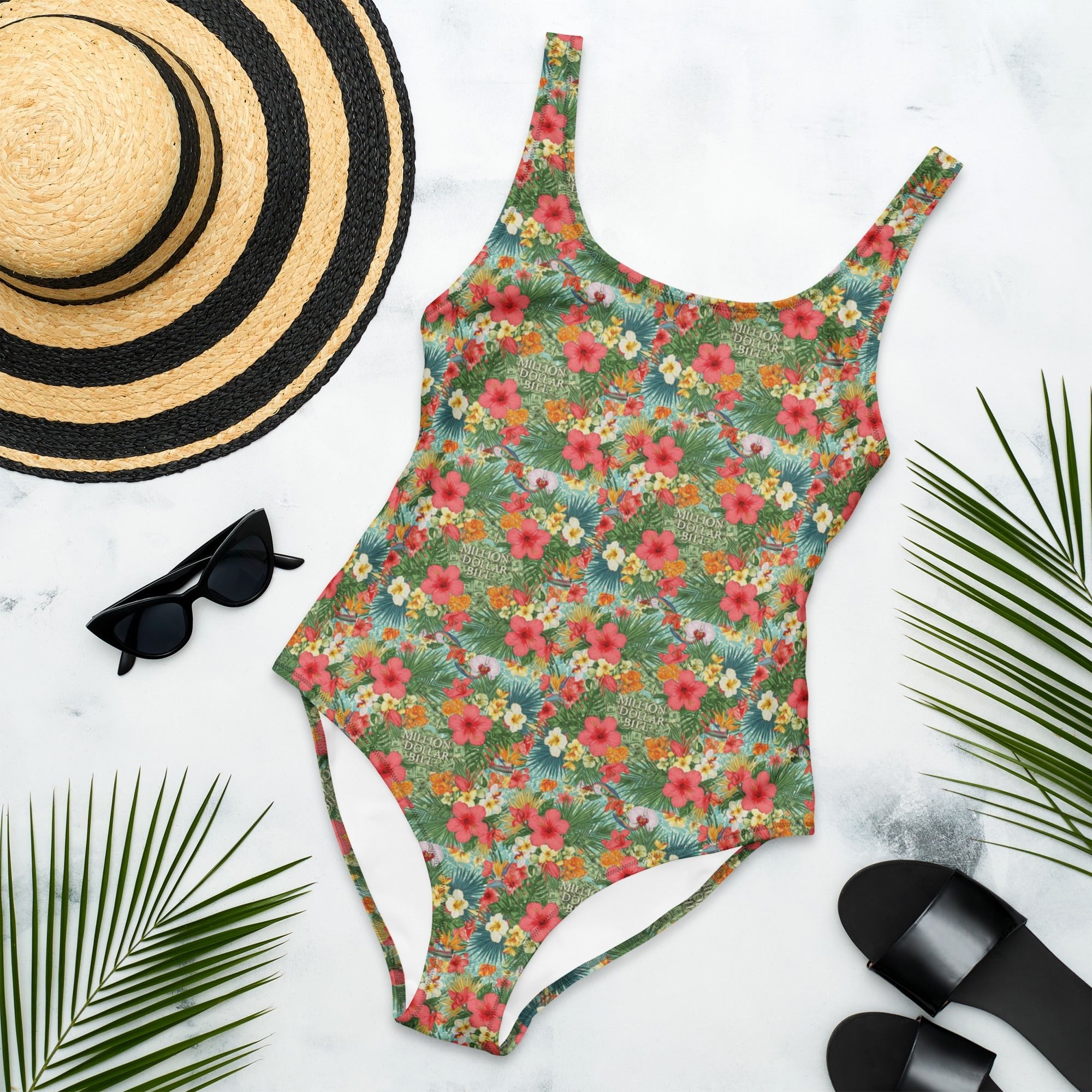 MDB Co. FLORAL BILLS ALL - OVER One - Piece Swimsuit - The Million Dollar Bill Co.