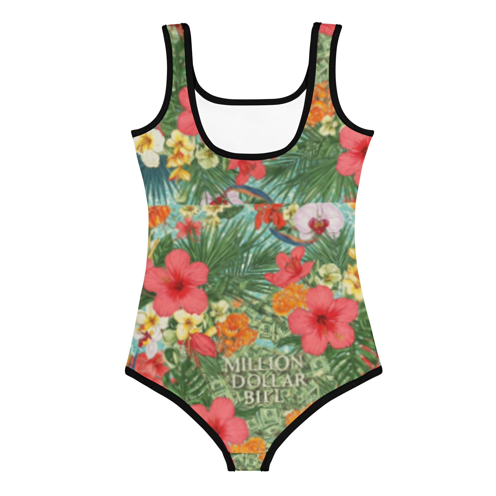 MDB Co. FLORAL BILLS All-Over Print Kids Swimsuit (WHITE STITCH) - The Million Dollar Bill Co. CUT-SEW 2T