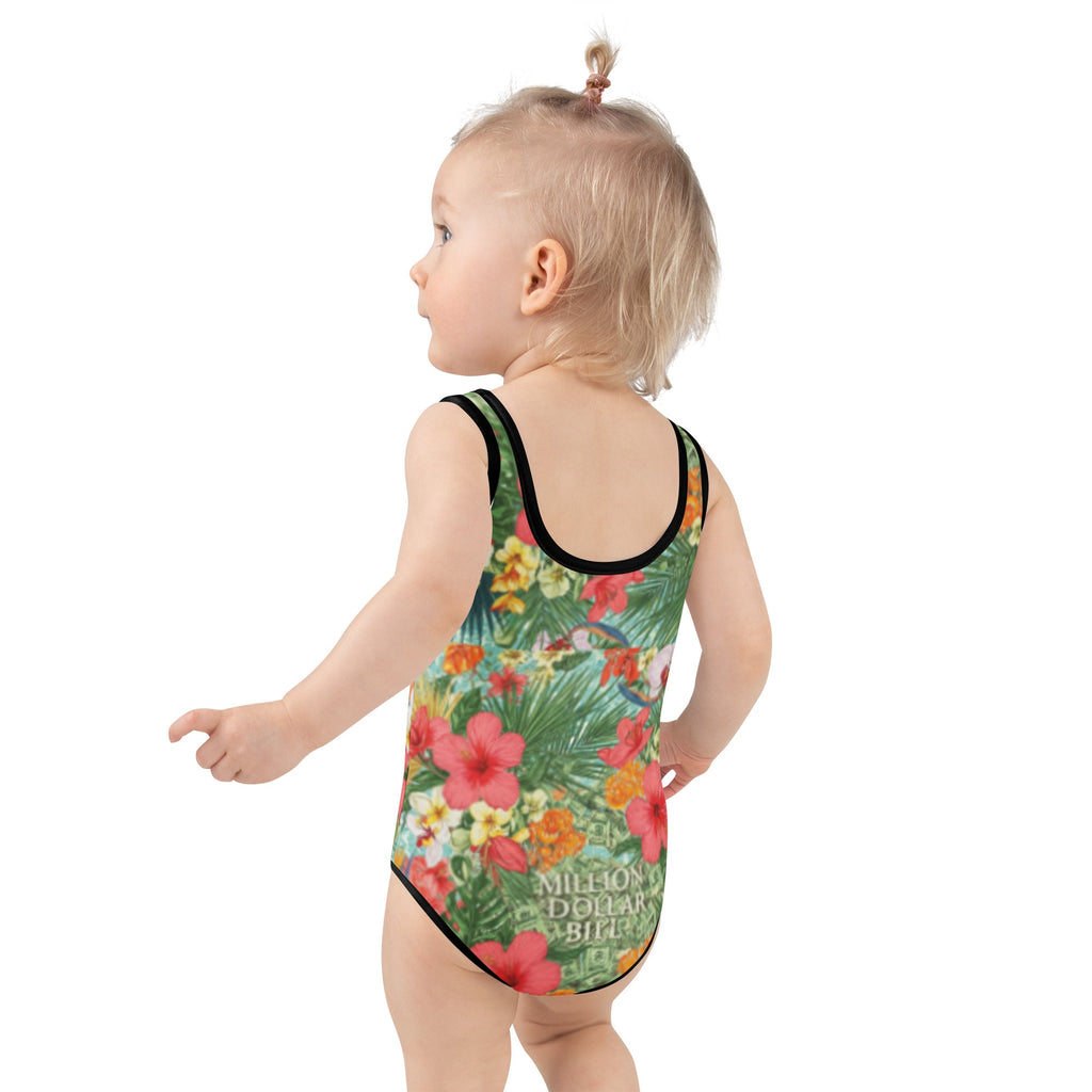 MDB Co. FLORAL BILLS All-Over Print Kids Swimsuit (WHITE STITCH) - The Million Dollar Bill Co. CUT-SEW 2T