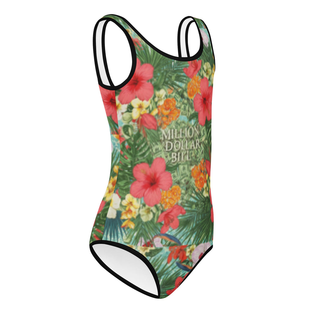 MDB Co. FLORAL BILLS All-Over Print Kids Swimsuit (WHITE STITCH) - The Million Dollar Bill Co. CUT-SEW 2T