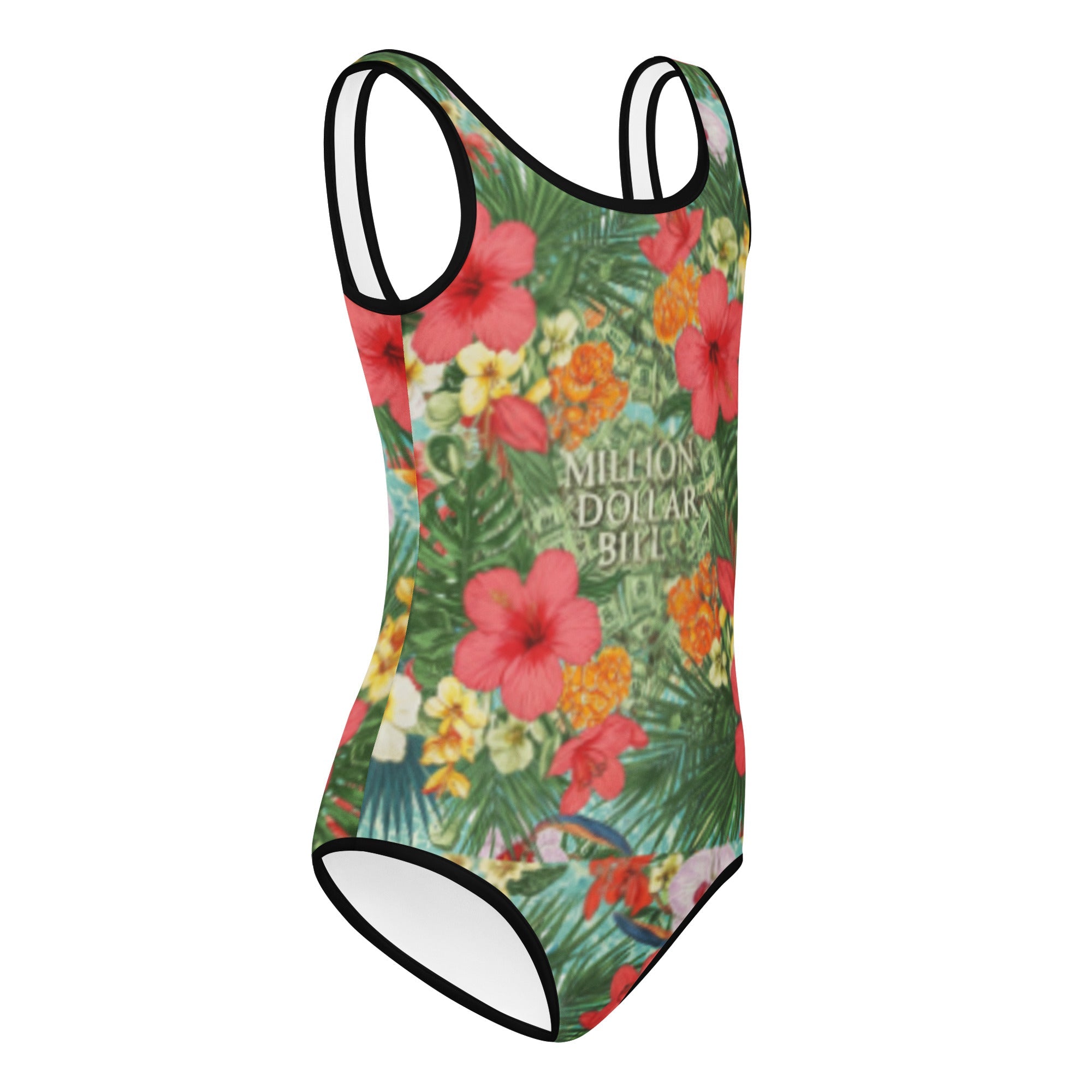 MDB Co. FLORAL BILLS All-Over Print Kids Swimsuit (WHITE STITCH) - The Million Dollar Bill Co. CUT-SEW 2T