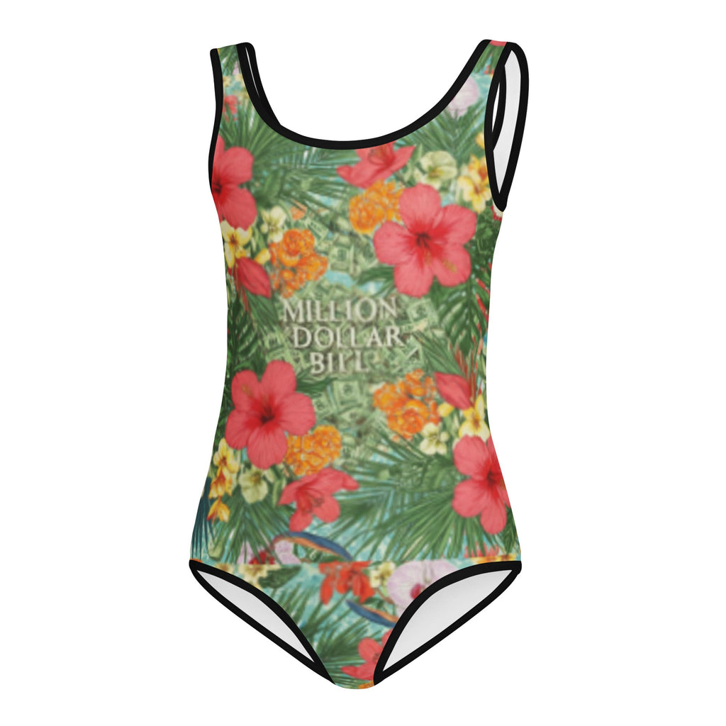 MDB Co. FLORAL BILLS All-Over Print Kids Swimsuit (WHITE STITCH) - The Million Dollar Bill Co. CUT-SEW 2T