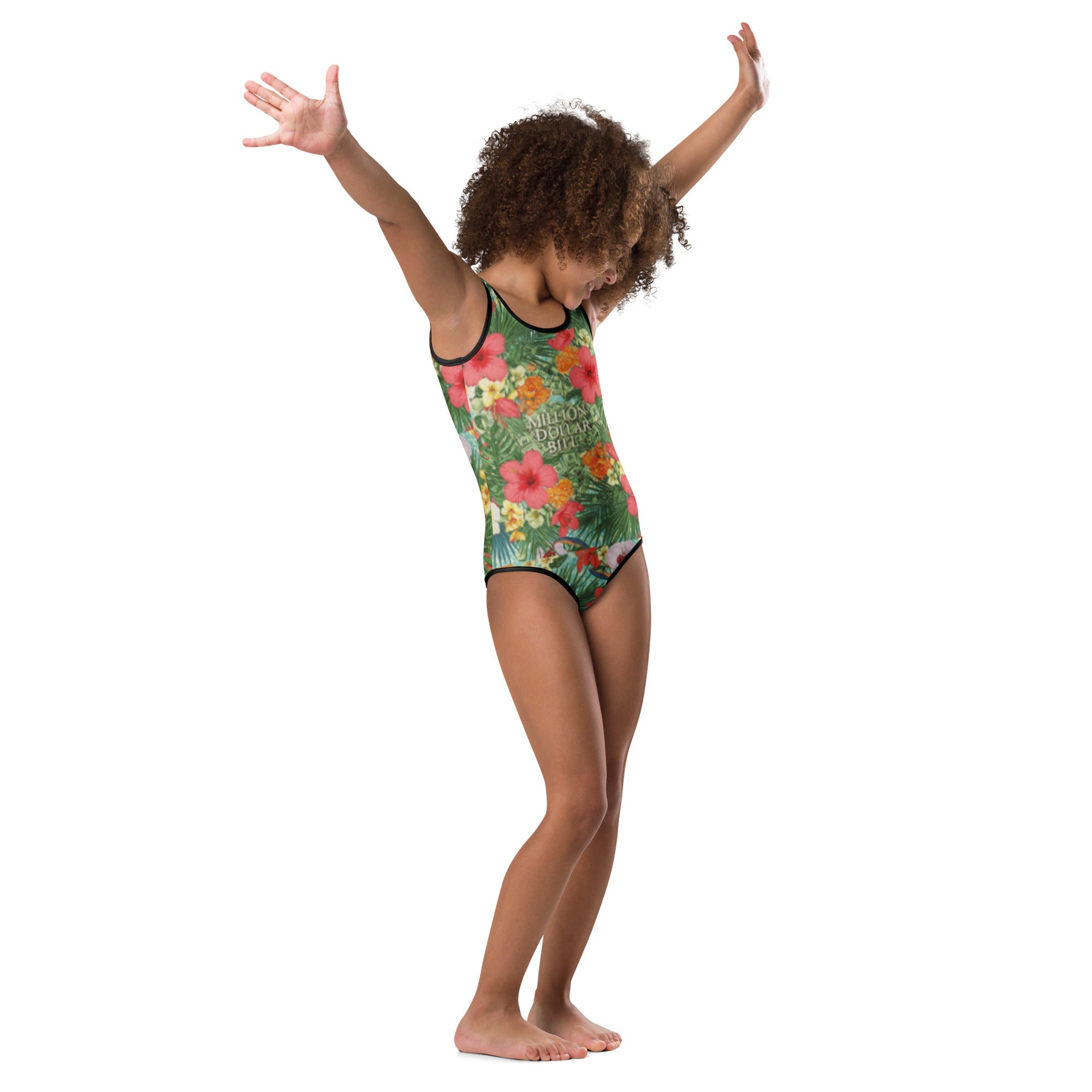 MDB Co. FLORAL BILLS All-Over Print Kids Swimsuit (WHITE STITCH) - The Million Dollar Bill Co. CUT-SEW 2T