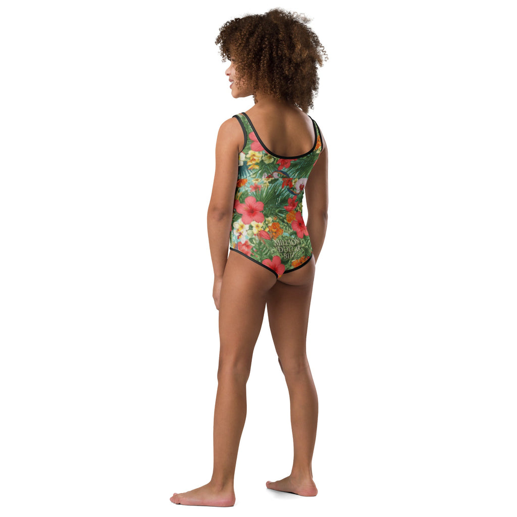 MDB Co. FLORAL BILLS All-Over Print Kids Swimsuit (WHITE STITCH) - The Million Dollar Bill Co. CUT-SEW 2T