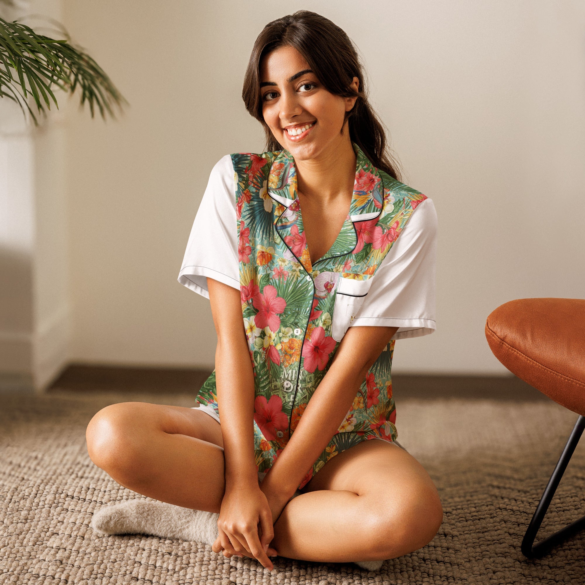 MDB Co. FLORAL BILLS All-over print women’s short sleeve pajama top - The Million Dollar Bill Co.