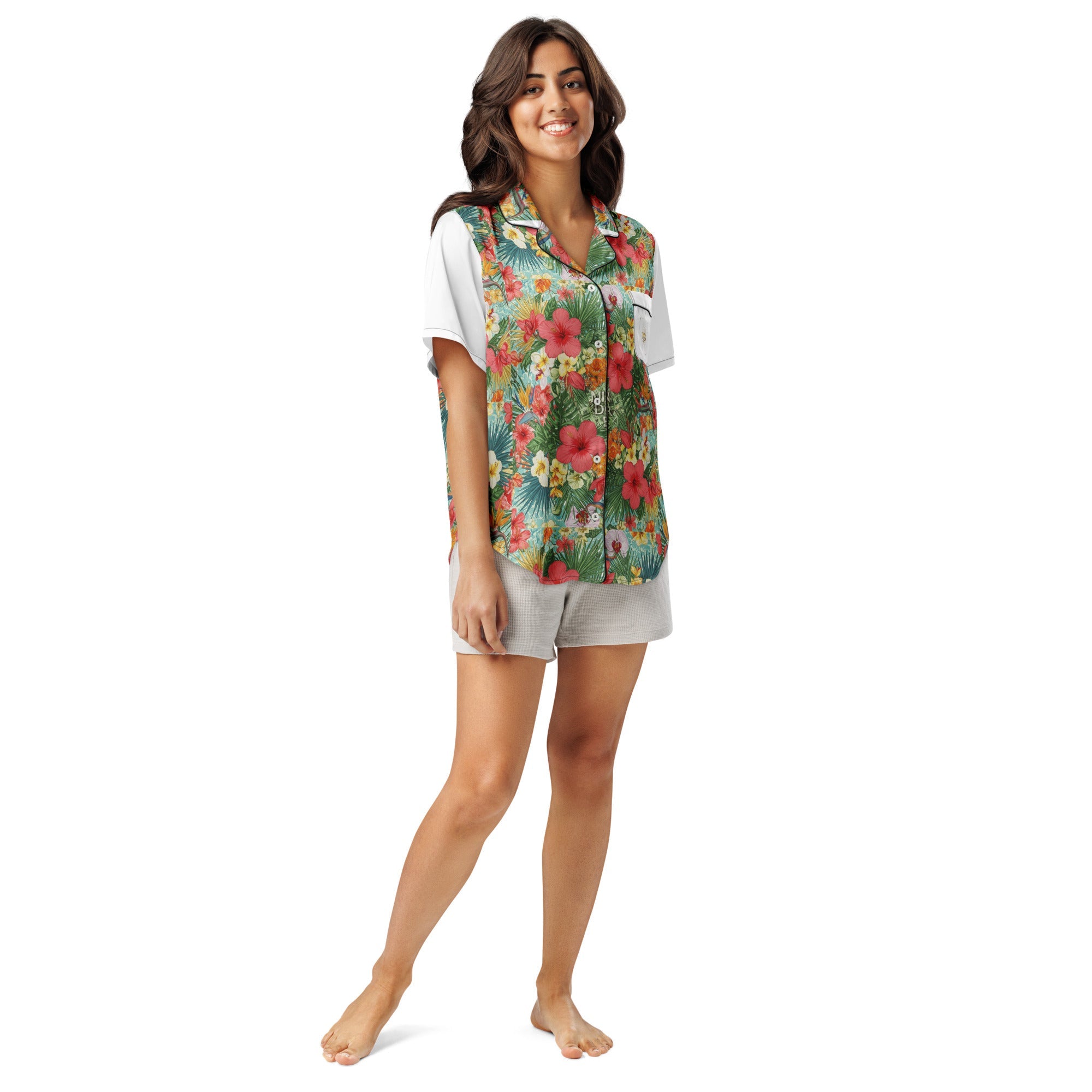 MDB Co. FLORAL BILLS All-over print women’s short sleeve pajama top - The Million Dollar Bill Co.