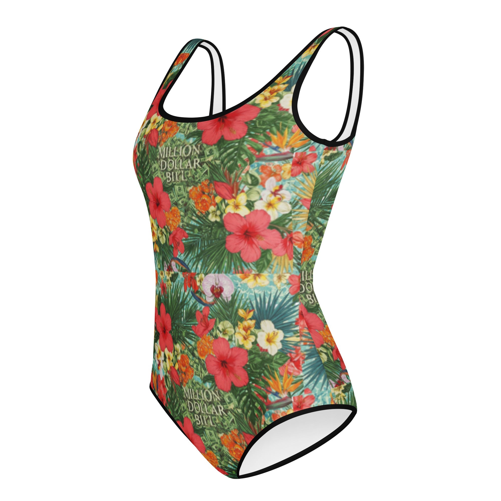 MDB Co. FLORAL BILLS All - Over Print Youth Swimsuit (WHITE STITCH) - The Million Dollar Bill Co.
