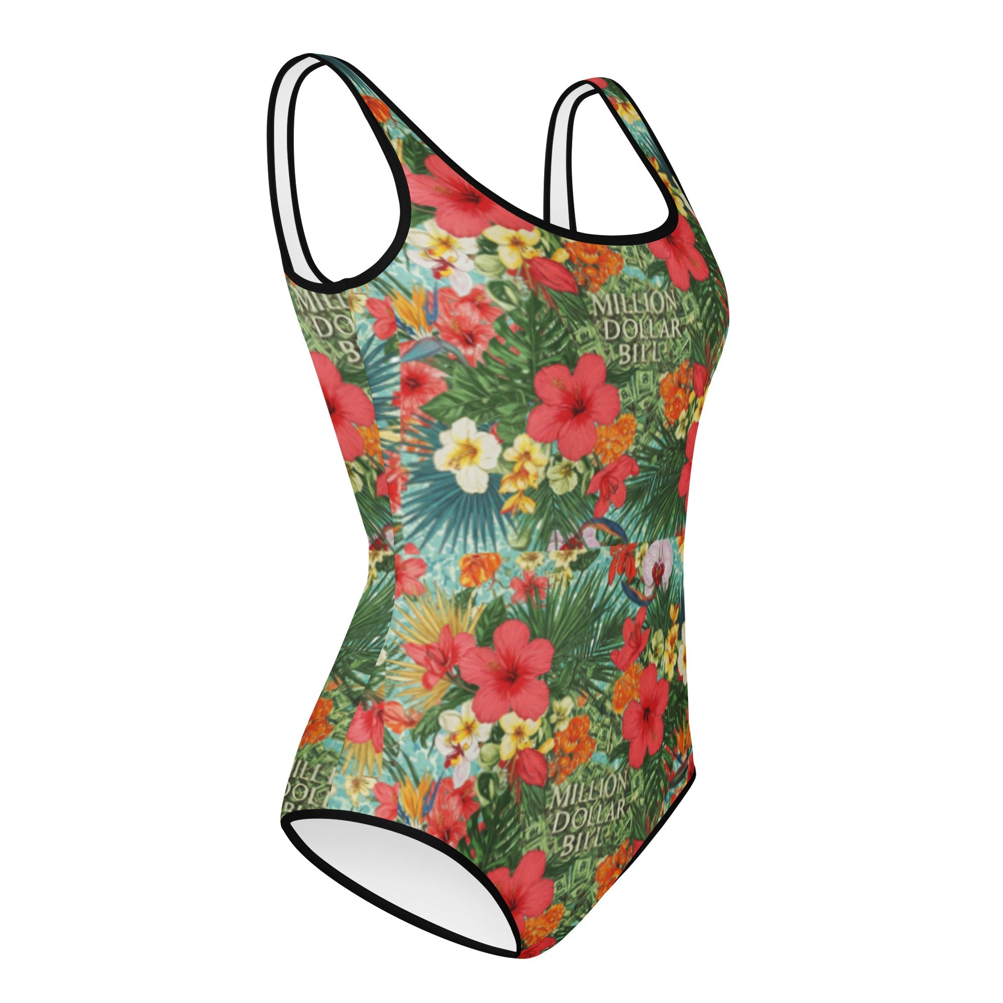 MDB Co. FLORAL BILLS All - Over Print Youth Swimsuit (WHITE STITCH) - The Million Dollar Bill Co.