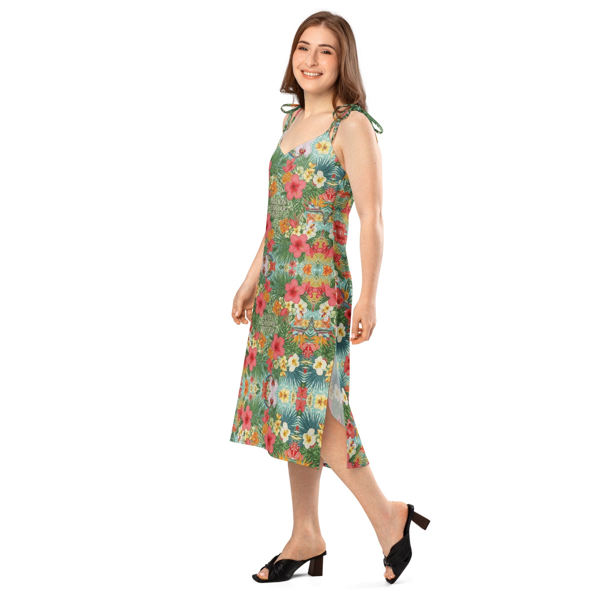 MDB Co. FLORAL BILLS all-over Tie-strap midi dress - The Million Dollar Bill Co.