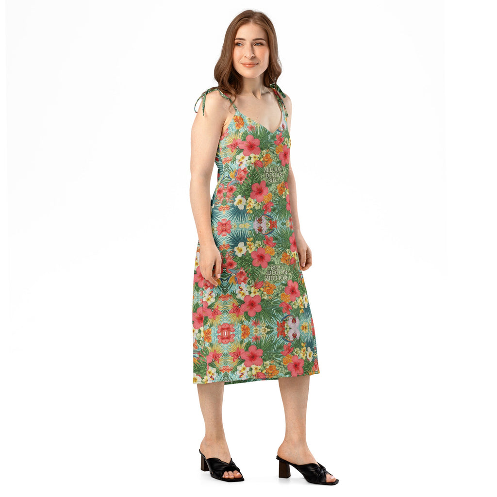 MDB Co. FLORAL BILLS all-over Tie-strap midi dress - The Million Dollar Bill Co.