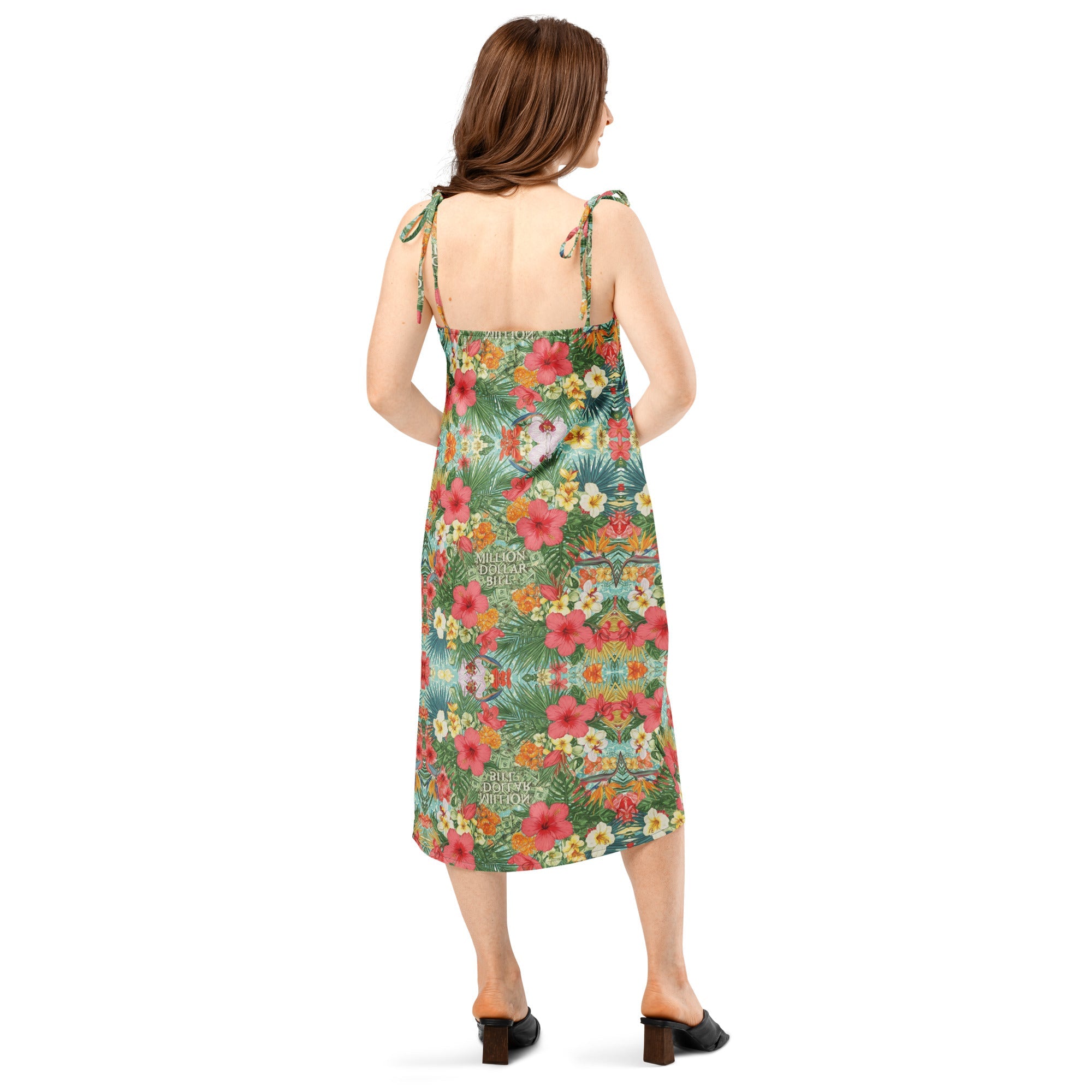 MDB Co. FLORAL BILLS all-over Tie-strap midi dress - The Million Dollar Bill Co.