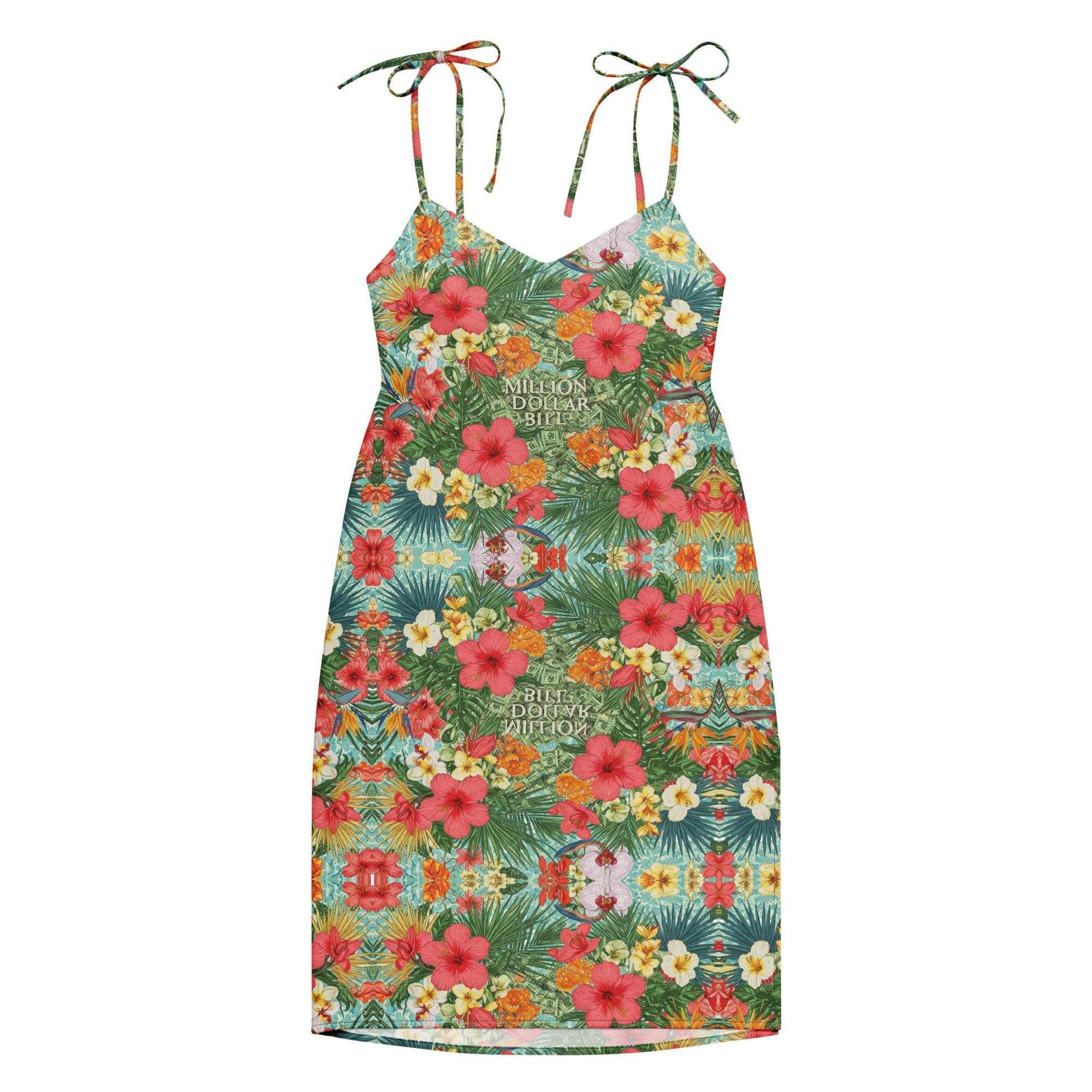 MDB Co. FLORAL BILLS all-over Tie-strap midi dress - The Million Dollar Bill Co.