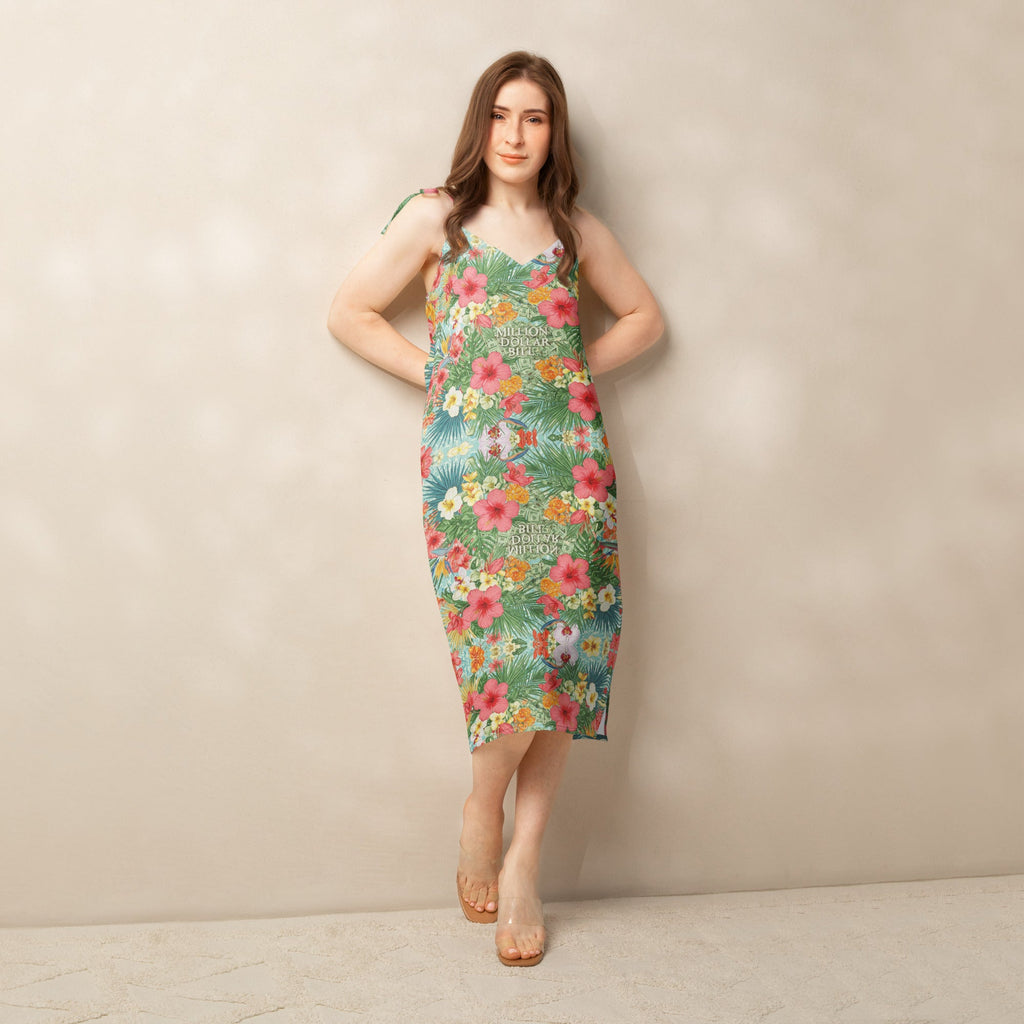 MDB Co. FLORAL BILLS all-over Tie-strap midi dress - The Million Dollar Bill Co.