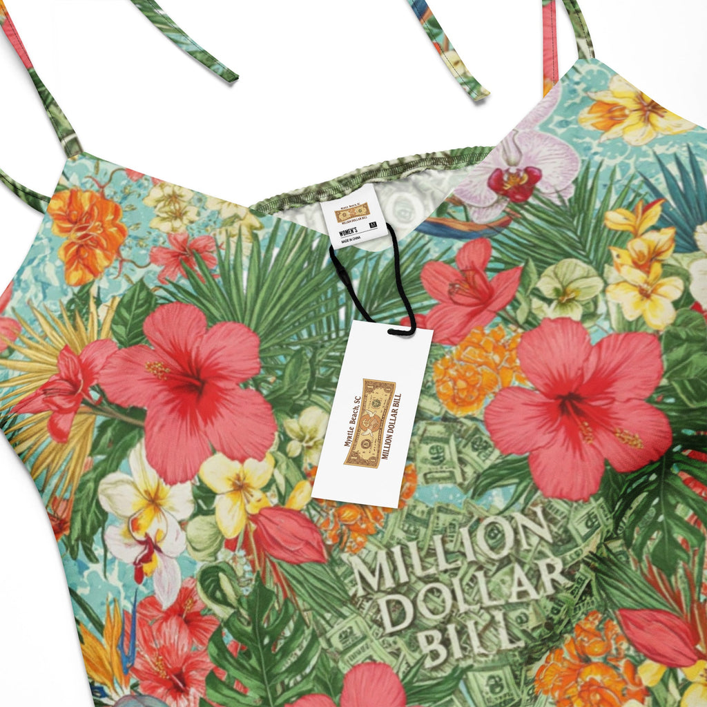 MDB Co. FLORAL BILLS all-over Tie-strap midi dress - The Million Dollar Bill Co.