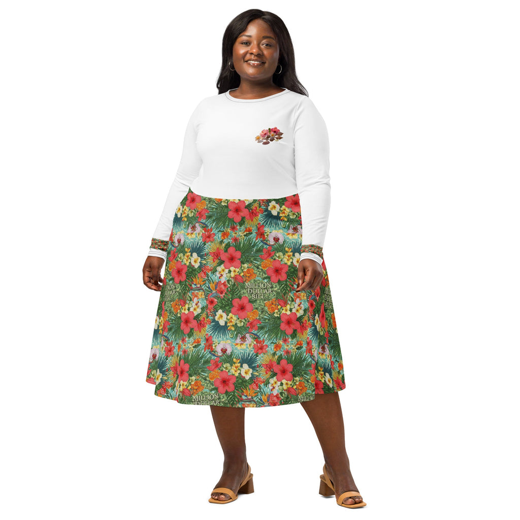 MDB Co. FLORAL BILLS Half All-over print long sleeve midi dress - The Million Dollar Bill Co.