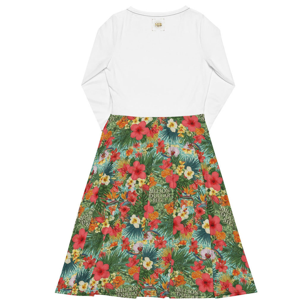 MDB Co. FLORAL BILLS Half All-over print long sleeve midi dress - The Million Dollar Bill Co.