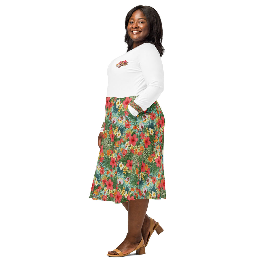 MDB Co. FLORAL BILLS Half All-over print long sleeve midi dress - The Million Dollar Bill Co.