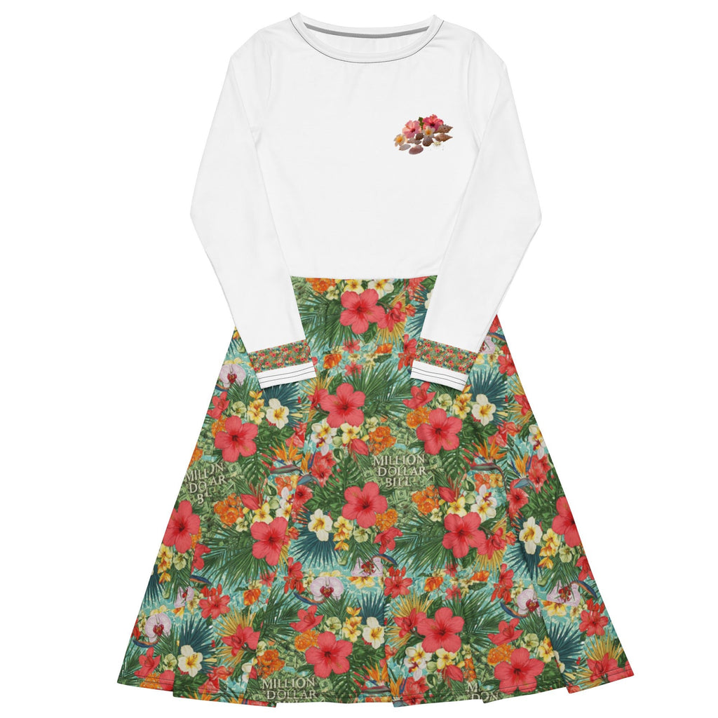 MDB Co. FLORAL BILLS Half All-over print long sleeve midi dress - The Million Dollar Bill Co.