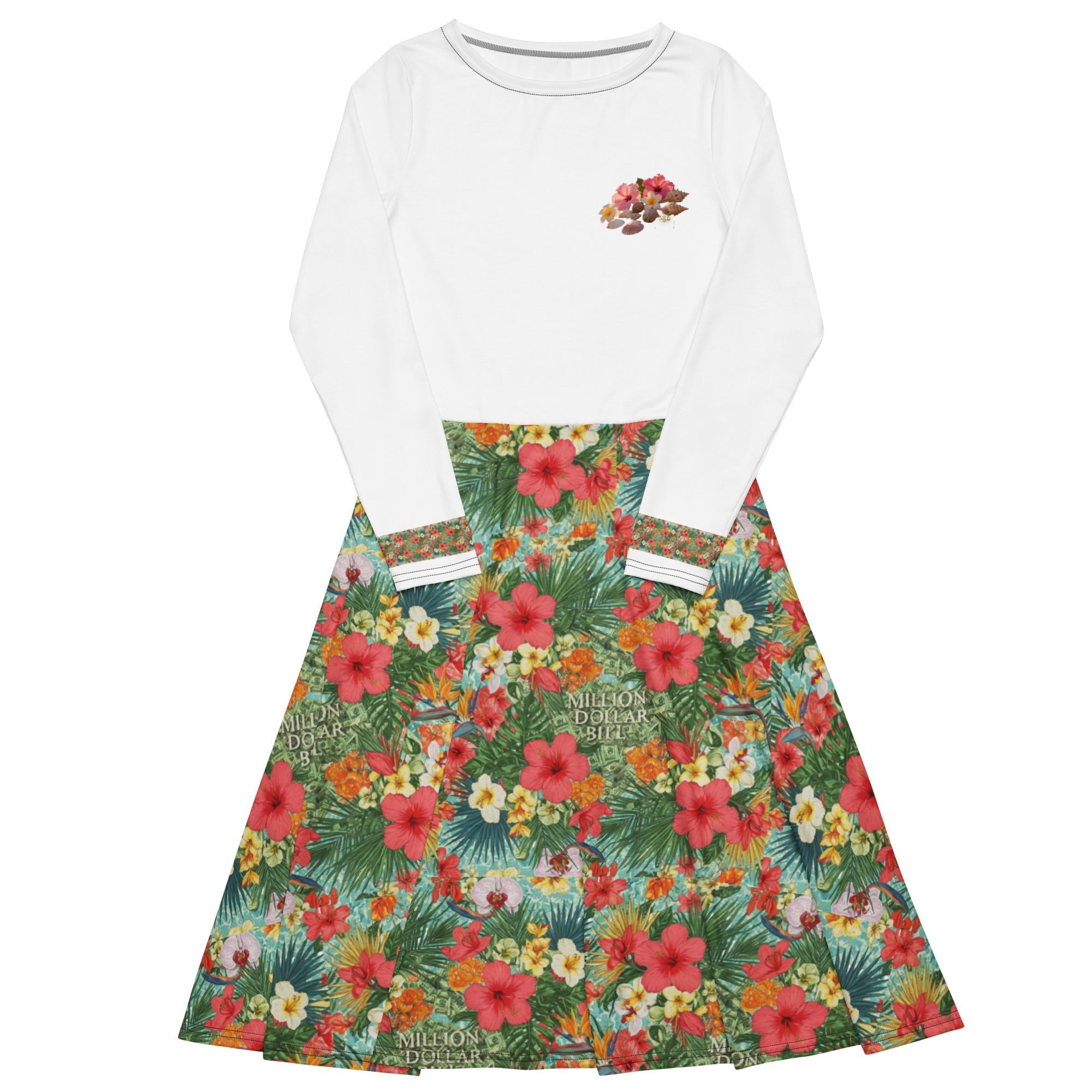 MDB Co. FLORAL BILLS Half All-over print long sleeve midi dress - The Million Dollar Bill Co.