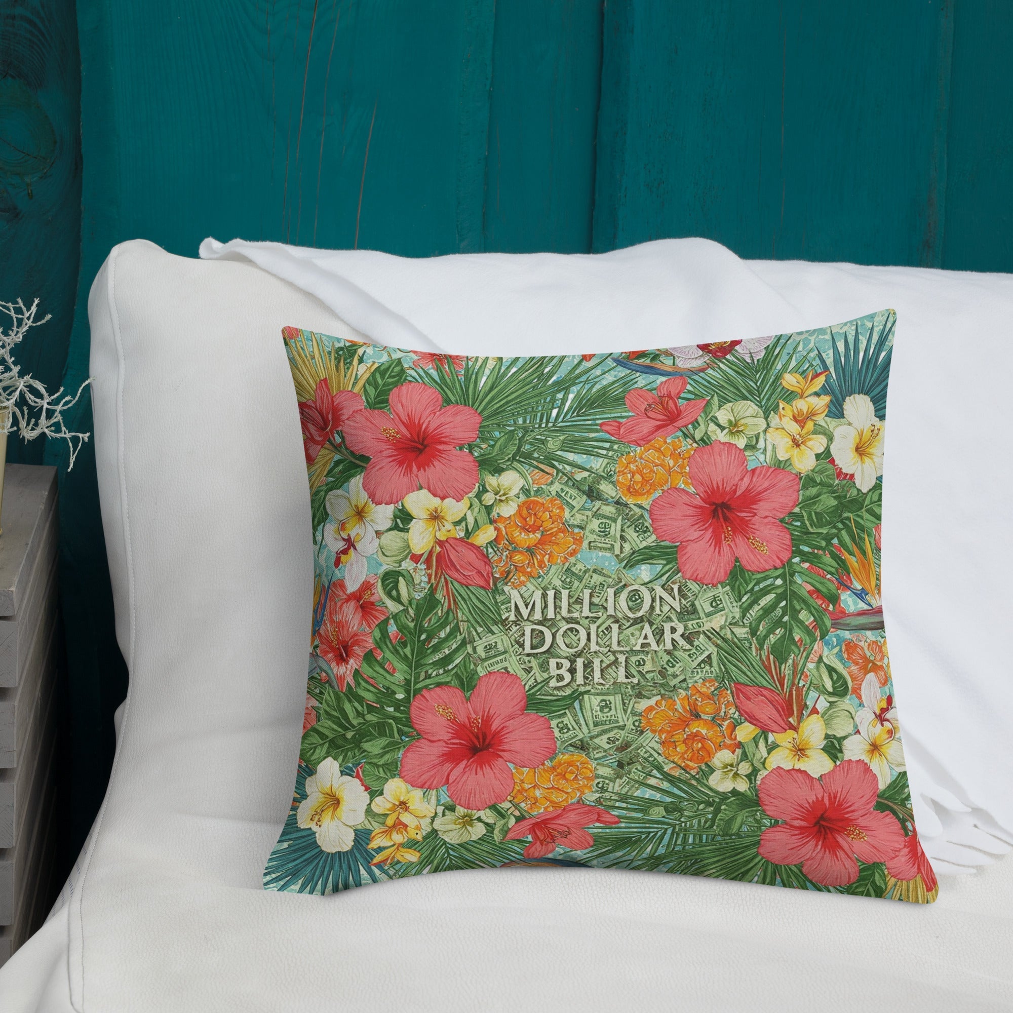 MDB Co. FLORAL BILLS Premium Pillows - The Million Dollar Bill Co. CUT-SEW bed