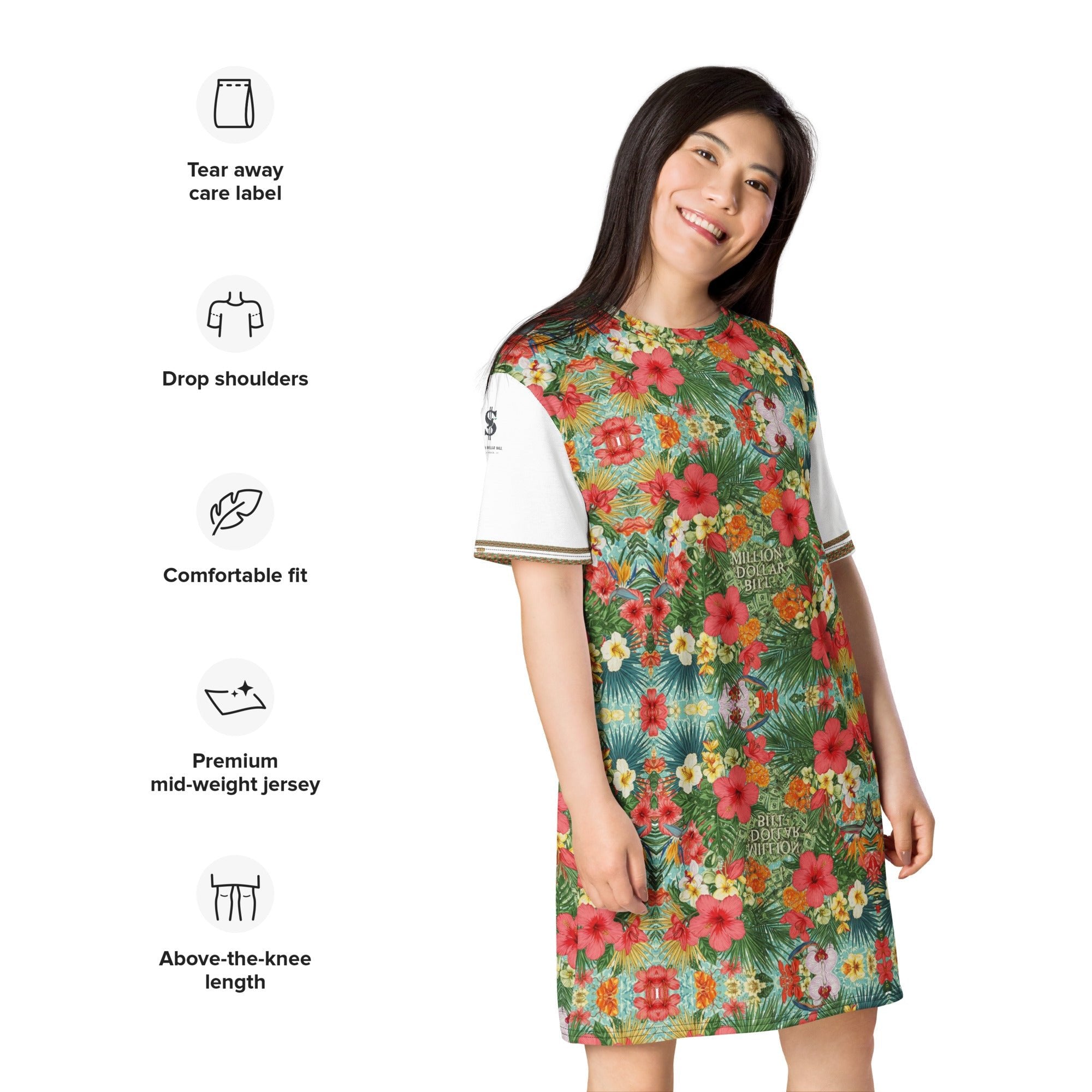 MDB Co. FLORAL BILLS T-shirt dress - The Million Dollar Bill Co.