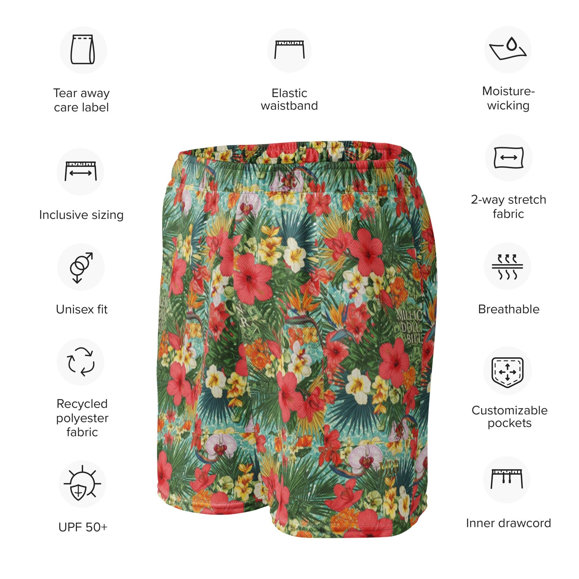 MDB Co. FLORAL BILLS Unisex mesh shorts - The Million Dollar Bill Co.