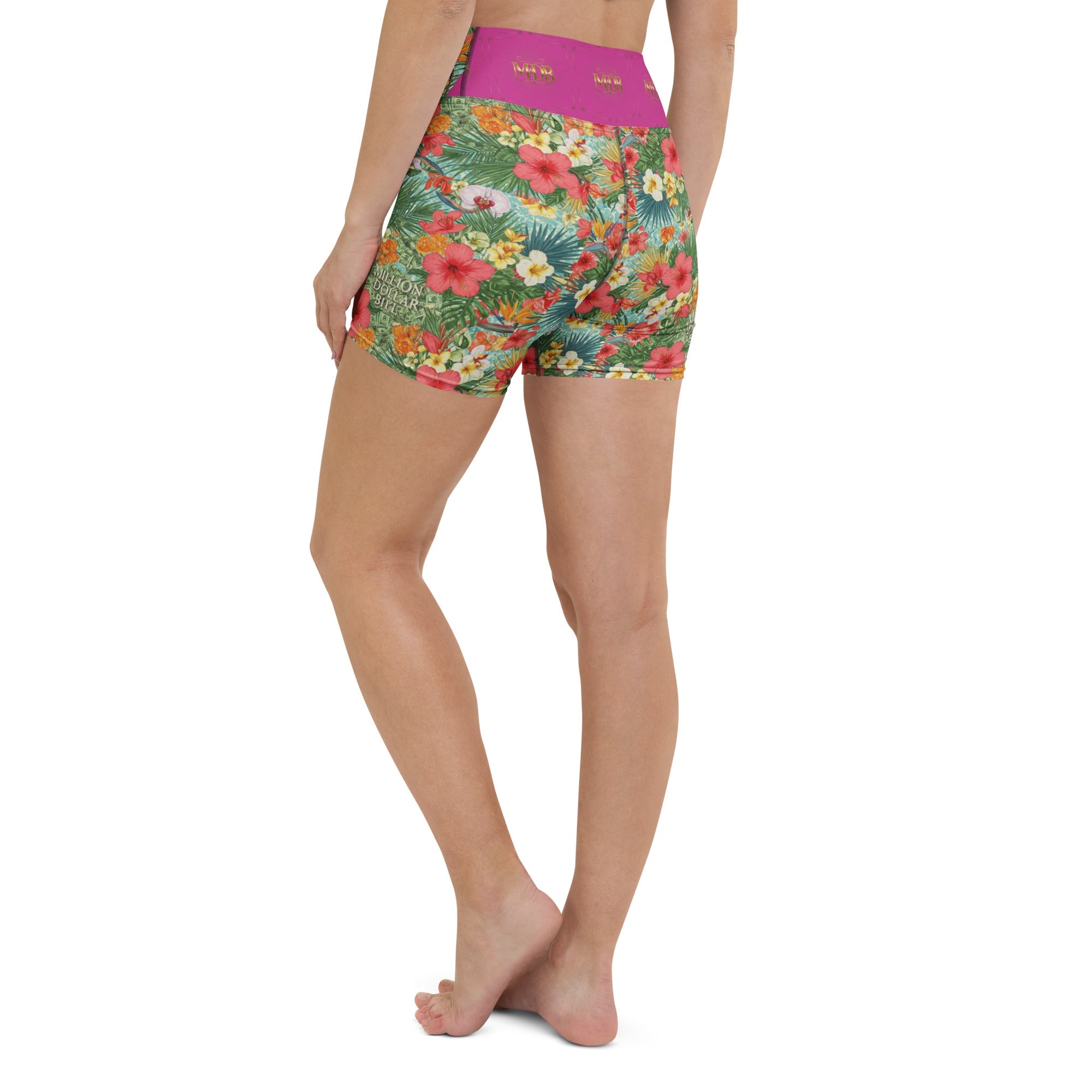 MDB Co. FLORAL BILLS women's Yoga Shorts - The Million Dollar Bill Co.