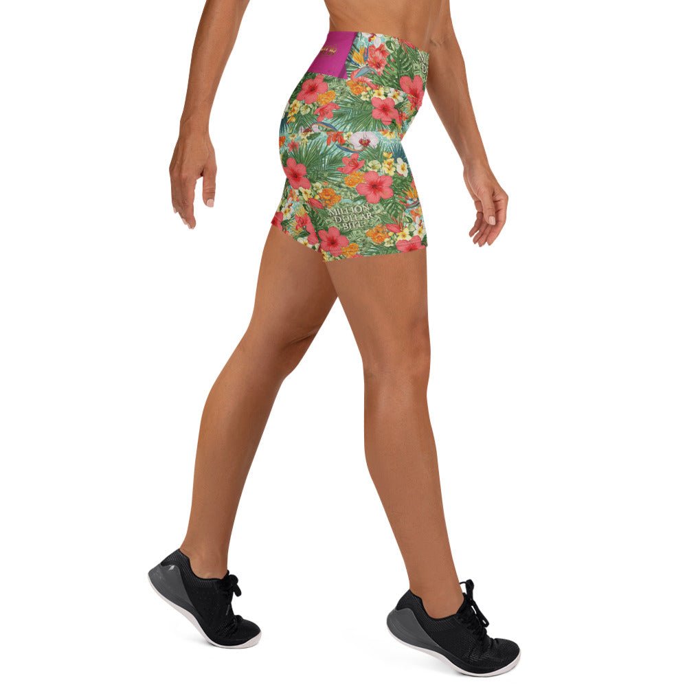 MDB Co. FLORAL BILLS women's Yoga Shorts - The Million Dollar Bill Co.