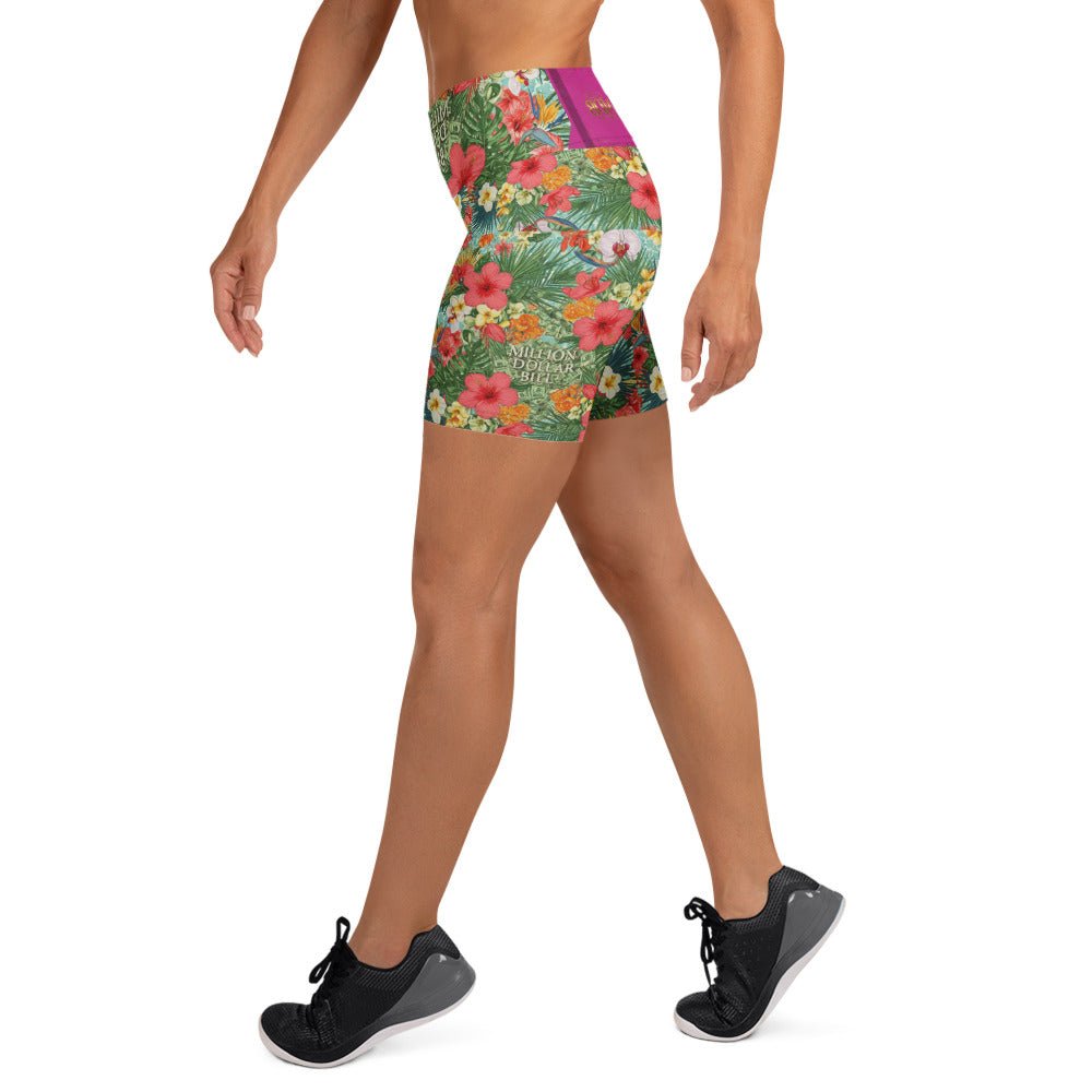 MDB Co. FLORAL BILLS women's Yoga Shorts - The Million Dollar Bill Co.