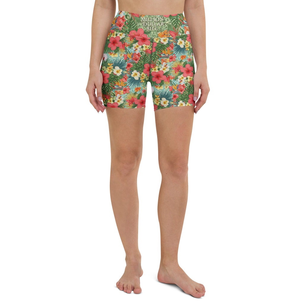 MDB Co. FLORAL BILLS women's Yoga Shorts - The Million Dollar Bill Co.