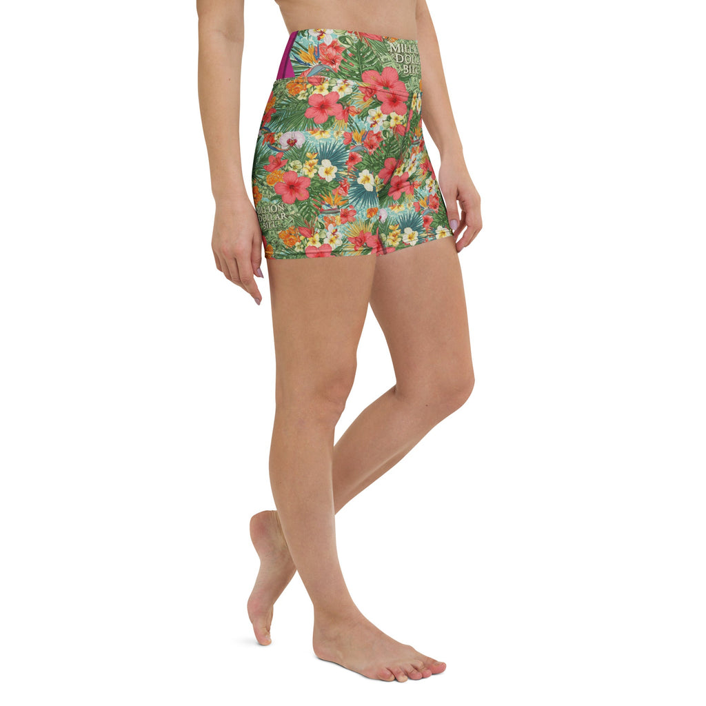 MDB Co. FLORAL BILLS women's Yoga Shorts - The Million Dollar Bill Co.