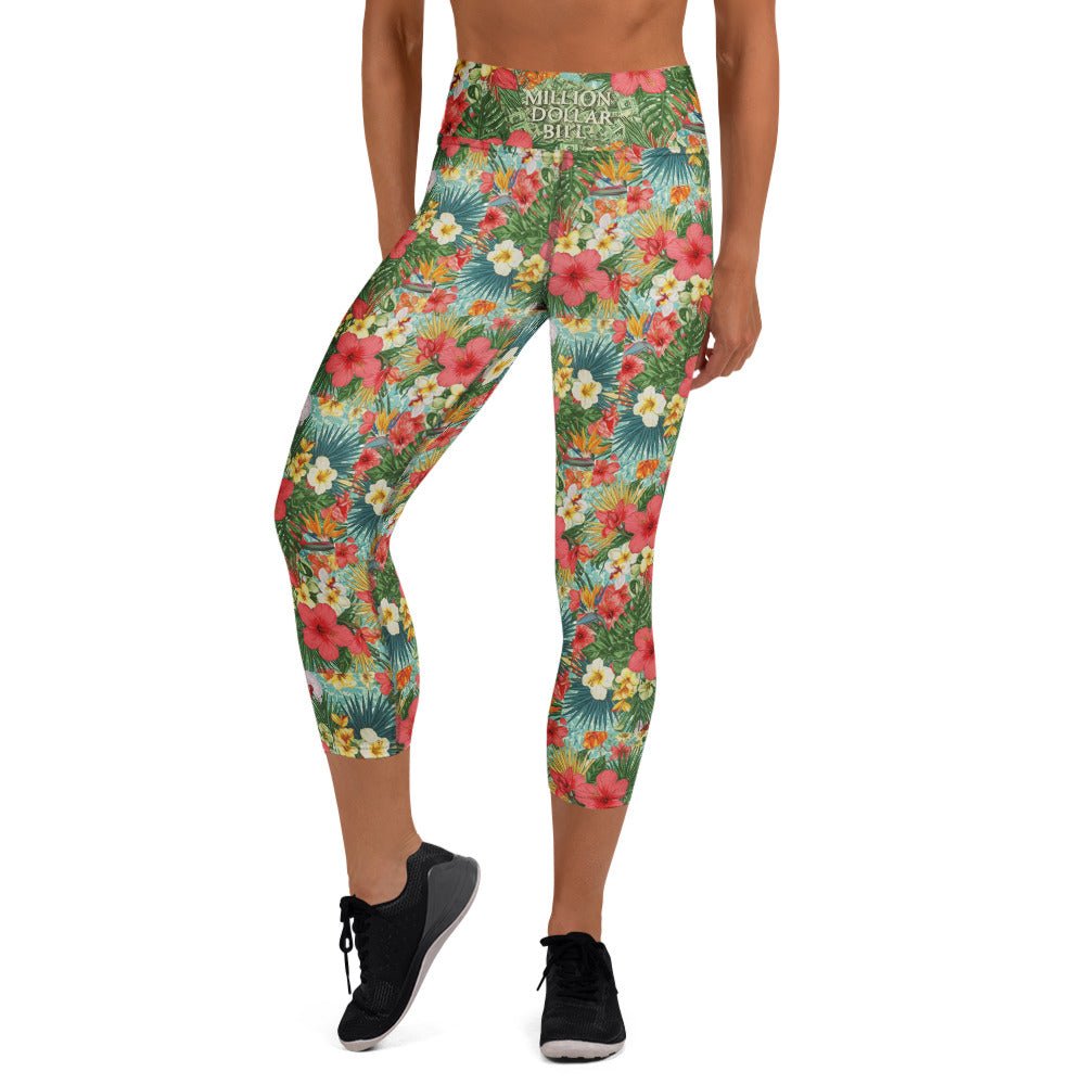 MDB Co. FLORAL BILLS Yoga Capri Leggings - The Million Dollar Bill Co. CUT-SEW