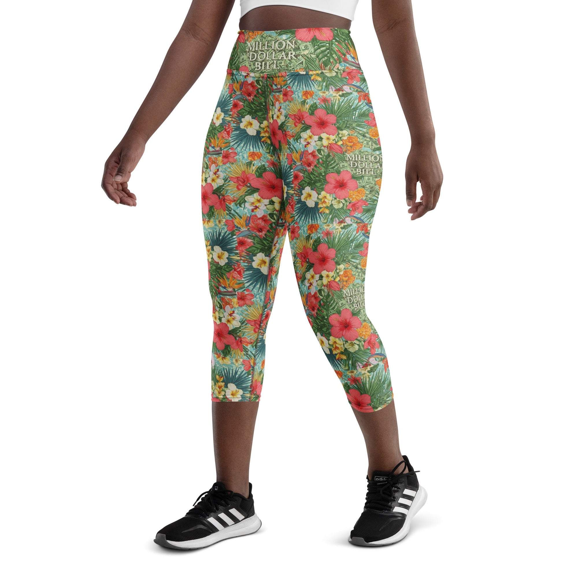MDB Co. FLORAL BILLS Yoga Capri Leggings - The Million Dollar Bill Co. CUT-SEW
