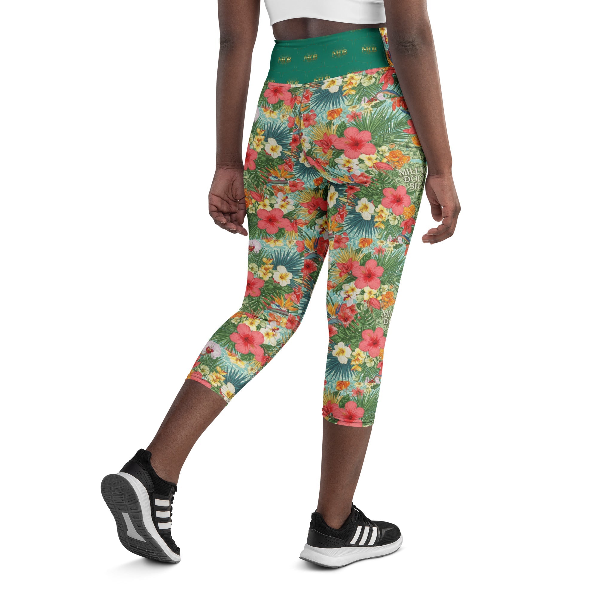 MDB Co. FLORAL BILLS Yoga Capri Leggings - The Million Dollar Bill Co. CUT-SEW