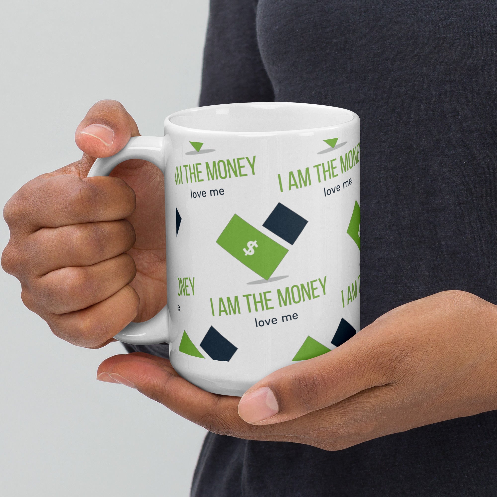 MDB Co. "I AM" THE MONEY White glossy mug - The Million Dollar Bill Co.