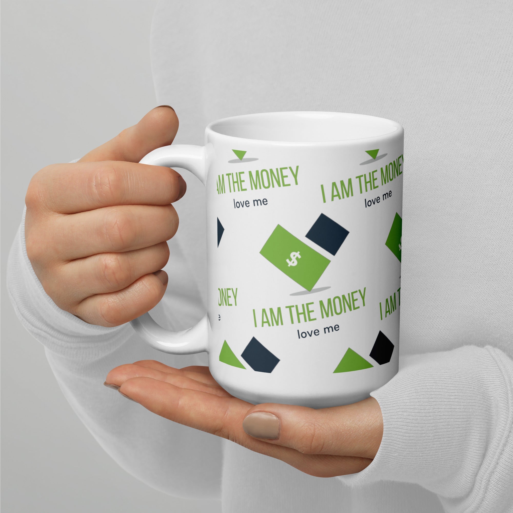 MDB Co. "I AM" THE MONEY White glossy mug - The Million Dollar Bill Co.